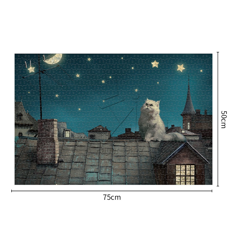 Cat on the roof jigsaw puzzle 1000pcs/1000片屋顶的猫平面拼图