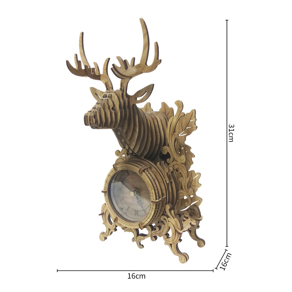  鹿时钟木拼图 Deer Clock Wood Puzzle